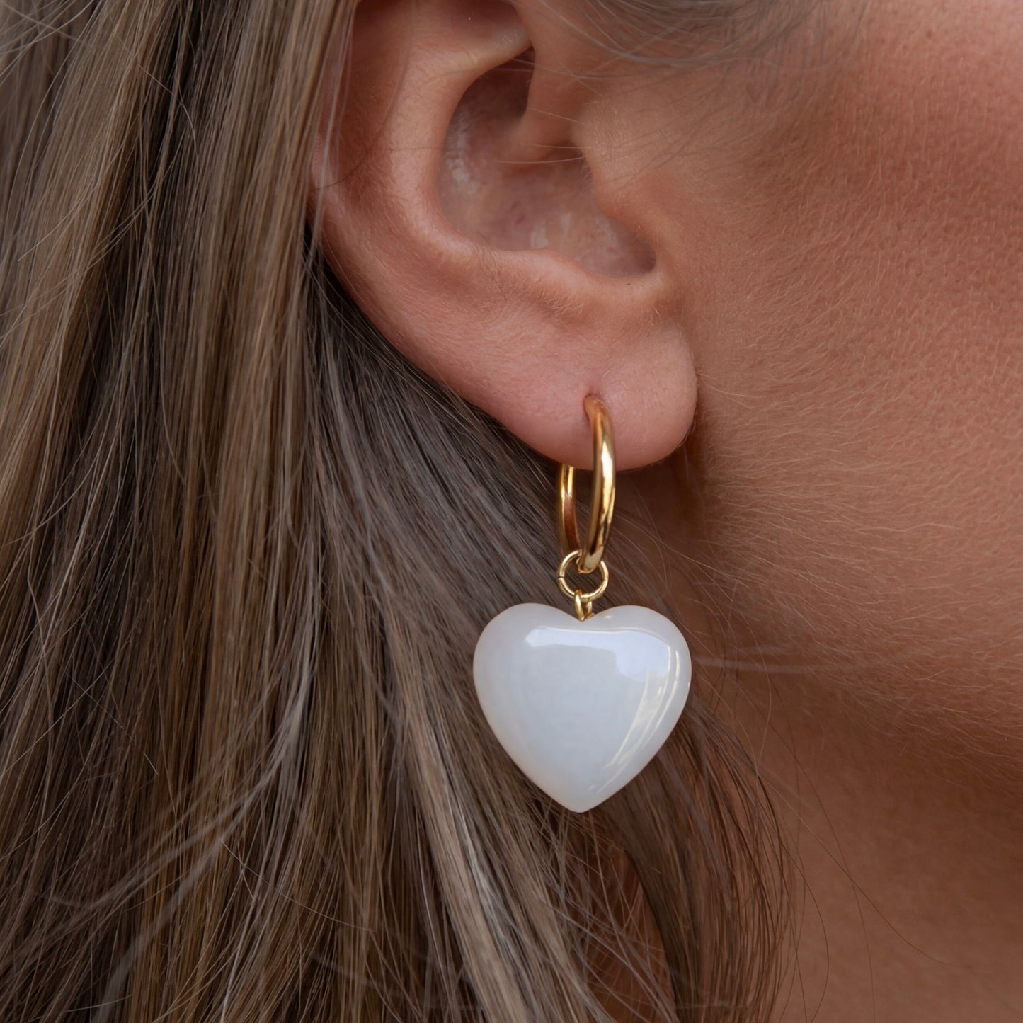 Chunky Heart Earrings - White