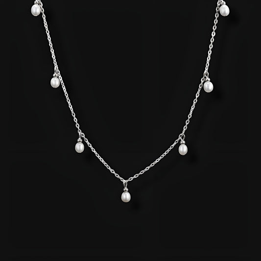 Pearl Drop Necklace - Silver
