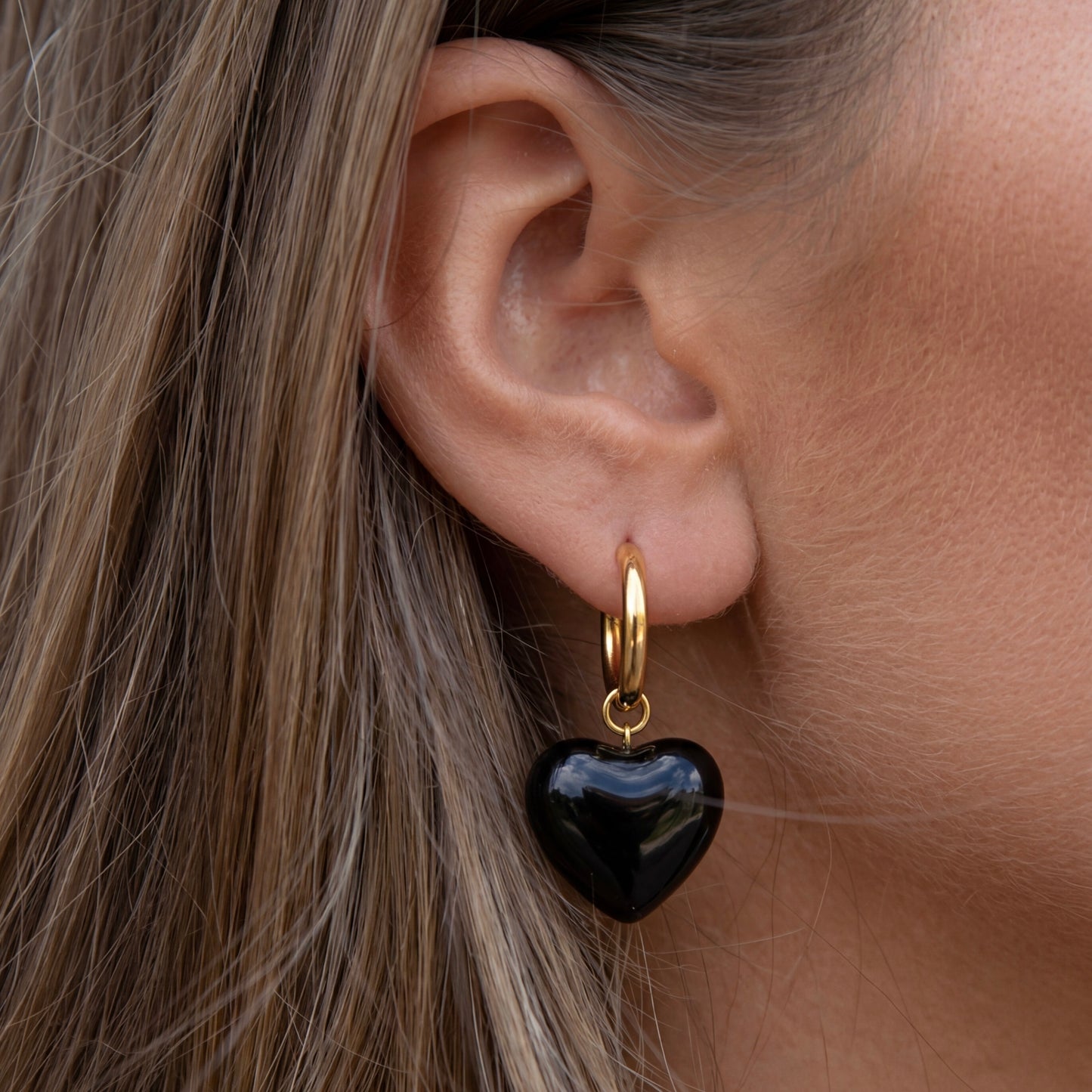 Chunky Heart Earrings - Black