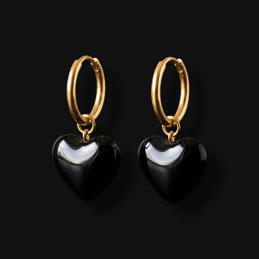 Chunky Heart Earrings - Black